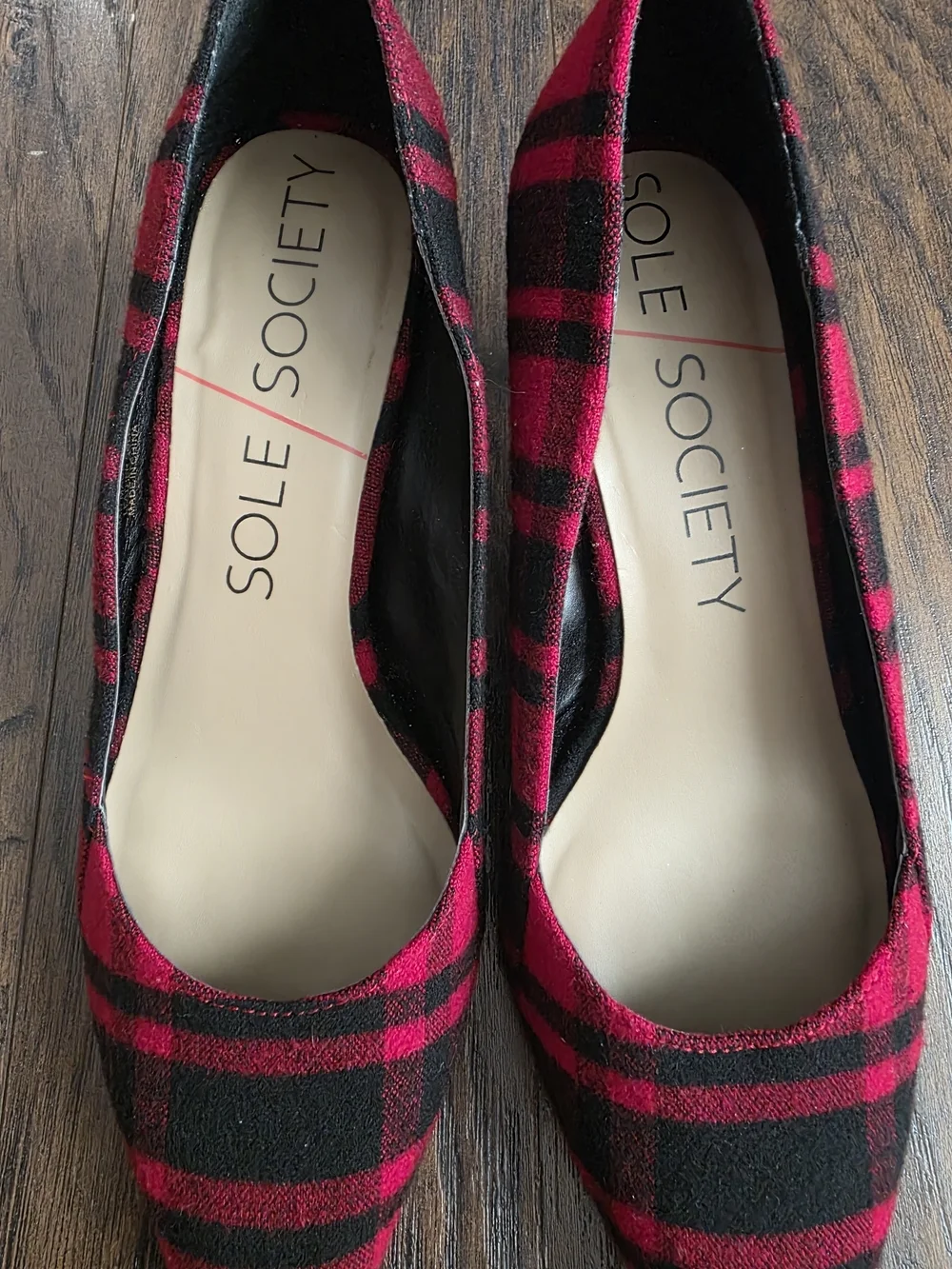 Sole Society Red and Black Plaid Pointed-Toe Heels